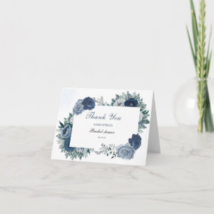 Staubblaues und marineblaues florales Brautbad Dankeskarte