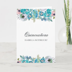 Staubblaues und Türkisblumen-Quinceañera Einladung