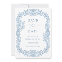 Staubblaues Vintage-Barock-Blumen- Save-the-Date