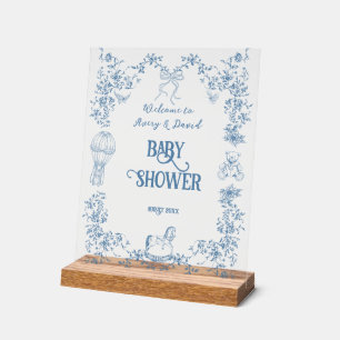 Staubblaues Vintage-Blumen-Babyshower-Willkommen Acrylschild