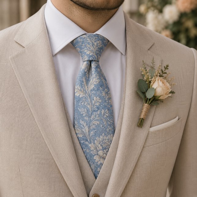 Staubblaues Vintage-Blumen-Jacquard Krawatte (Von Creator hochgeladen)