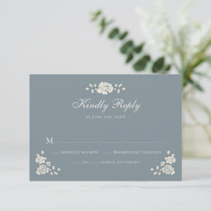 Staubblaues Vintage-Blumenmuster RSVP Karte