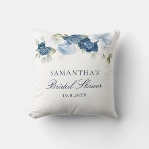 Staubblaues Wasserfarben-Blumen-Script-Brautabschi Kissen