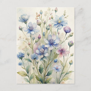 Staubblaues Wasserfarben-Blumenmuster Postkarte