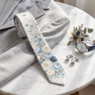 Staubblaues Wildblumen-Hochzeitsoutfit für Männer Krawatte