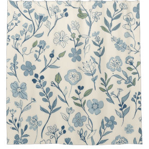 Staubblaues Wildblumenwiesen-Blumenmuster Duschvorhang
