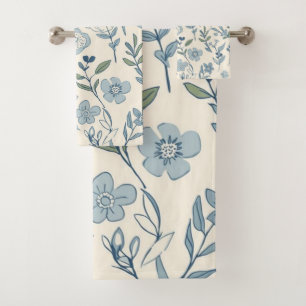 Staubblaues Wildblumenwiesen-Botanikmuster Badhandtuch Set
