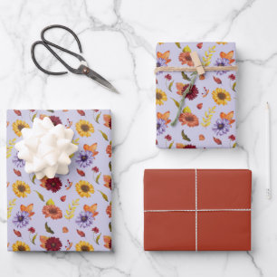 Staubfarbene bunte Blumen Moderne elegante Muster  Geschenkpapier Set