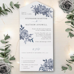Staubgraue florale Rosen Hochzeit All In One Einladung