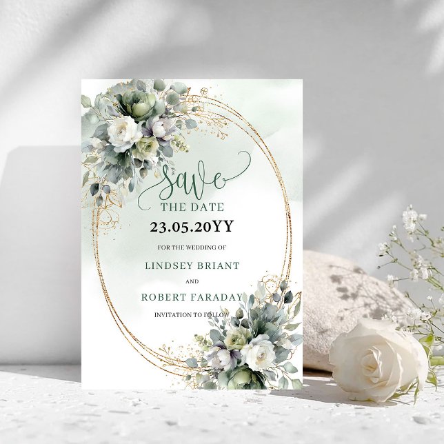 Staubgrün Botanisches Grün Gold Save The Date (Dusty Green Botanical Green Gold Save The Date)