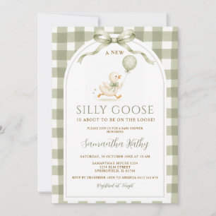 Staubgrün Gingham Neuer Dummer Gans Baby Shower Einladung