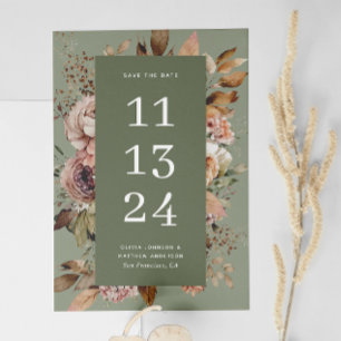Staubgrün-Hochzeit Vintage-Gartenfloristik Save The Date