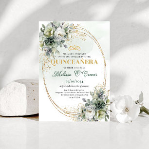 Staubgrüne botanische Quinceañera-Einladung Einladung