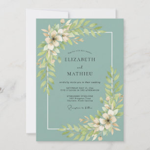 Staubgrüne Teeblatt-Hochzeit Einladung