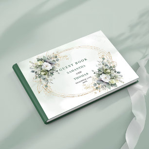Staubgrünes botanisches goldenes Hochzeitsgästebuc Gästebuch