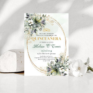 Staubgrünes botanisches Quinceañera-Wasserfarben-E Einladung