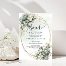 Staubgrünes Grünzeug Sweet Sixteen Boho Einladung