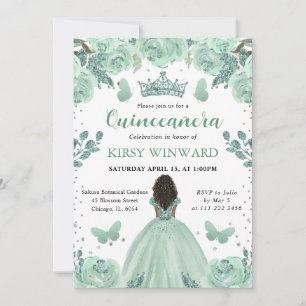 Staubgrünes Kleid Prinzessin mit dunkler Hautfarbe Einladung