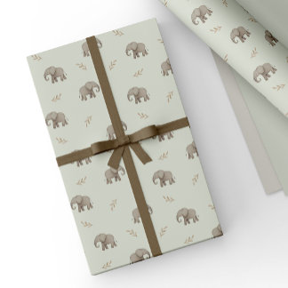 Staubgrünes Wasserfarben-Elefanten-Safari-Muster Geschenkpapier