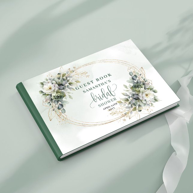 Staubgrünes Wasserfarben-Hochzeitsdusche-Gästebuch Gästebuch (Dusty Green Watercolor Bridal Shower Guest Book)