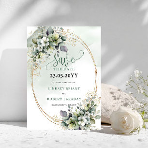 Staubgrünes Wasserfarben-Save-the-Date mit Grünzeu Save The Date