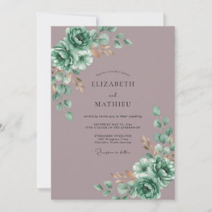 Staubhochzeit in gedämpften Mauve-Eukalyptus-Tönen Einladung