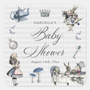 Staubig Blau & Rosa Alice im Wunderland Babyparty Quadratischer Aufkleber