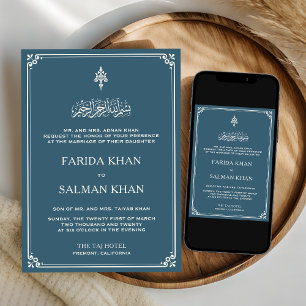 Staubig Blaue Creme-Rand Islamische Hochzeit Einladung