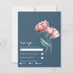 Staubig Blaue Graue Aquarell-Blumen-Hochzeit-RSVP  Einladung
