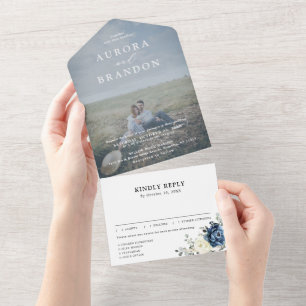 Staubig Blaue Navy Champagner Elfenbein Hochzeitsf All In One Einladung