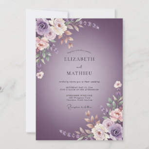 Staubig-lila-ätherische Blumenhochzeit Einladung
