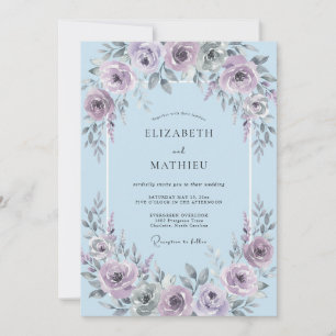 Staubig lila Blütenflor Hochzeit Einladung