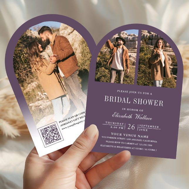 Staubig lila Bogen Foto QR-Code Junggesellinnenabs Einladung (Von Creator hochgeladen)