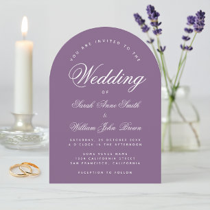 Staubig lila Bogen Hochzeit einfache Schrift Moder Einladung