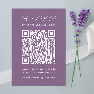 Staubig lila große QR-Code einfache Schrift Hochze RSVP Karte