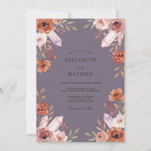 Staubig-lila Kristall-Eukalyptus-Hochzeit Einladung