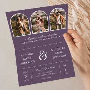 Staubig lila minimaler Bogen Foto QR-Code Hochzeit Einladung