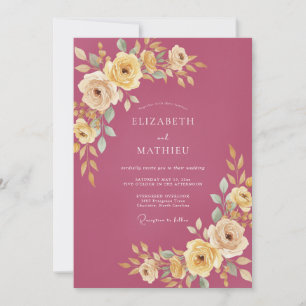 Staubig Magenta Blütenhochzeit Einladung
