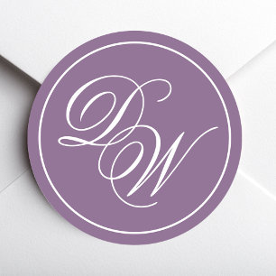 Staubig violettes Monogramm Weiße Kalligrafie 2 In Runder Aufkleber