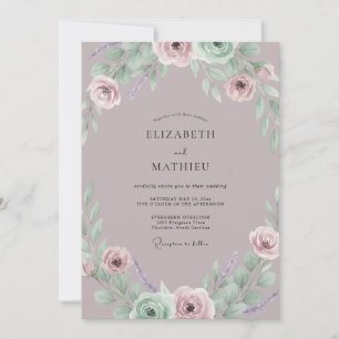 Staubige Amethyst-Ranunculus-Eukalyptus-Hochzeit Einladung