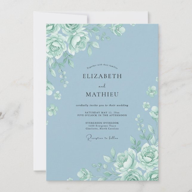 Staubige Azurrosa Hochzeit Einladung (Vorderseite)