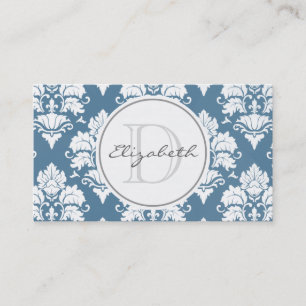 Staubige blaue Damast-Monogramm-Verabredungs-Karte Terminkarte