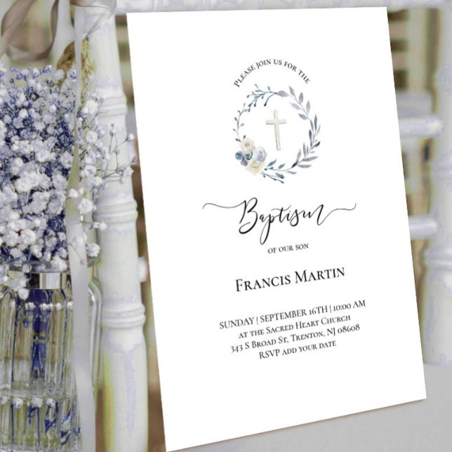 staubige blaue Kräne Aquarell Taufe Einladung (Von Creator hochgeladen)