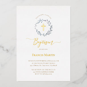 staubige blaue Kranzgrün Taufe Folieneinladung