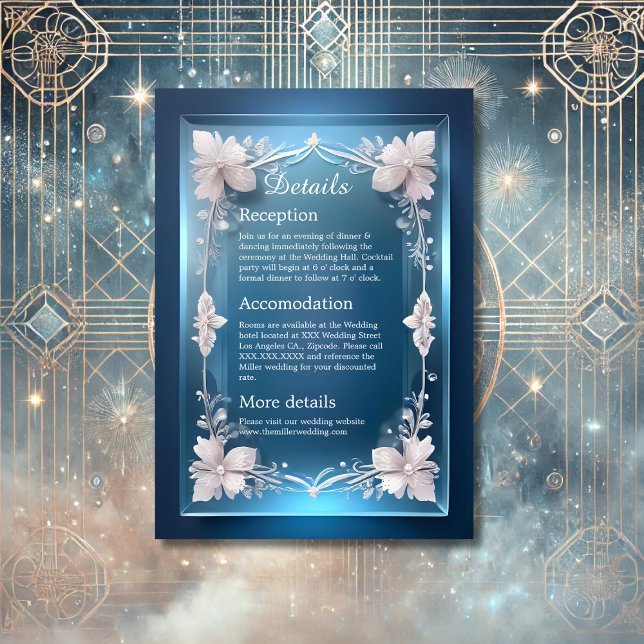 staubige blaue Kunst Deko verzierte Rahmenhochzeit Begleitkarte (Von Creator hochgeladen)