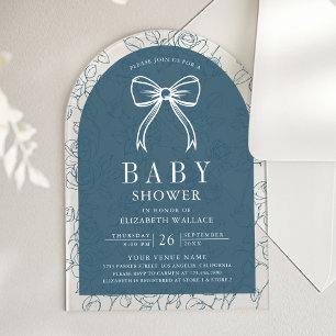 Staubige Blaue Linie Art Kokette Bogen Babyparty Acryleinladungen