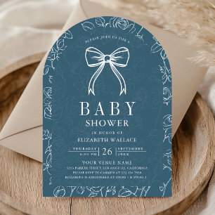 Staubige Blaue Linie Art Kokette Bogen Babyparty Einladung