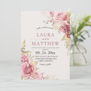 Staubige Blush-Rosen-Blumen-Elegante Hochzeit Einladung