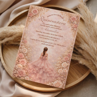 Staubige Blush-Rosengarten-Quinceañera Einladung