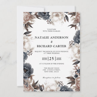 Staubige Boho-Blumen-Aquarell-Hochzeit  Einladung